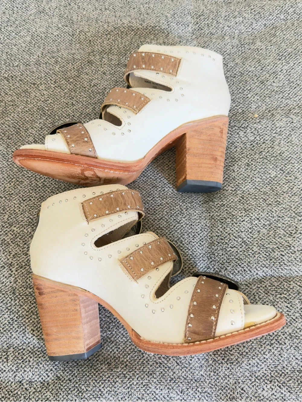 Freebird by Steven White and Tan Buckle Block Heel Sandals